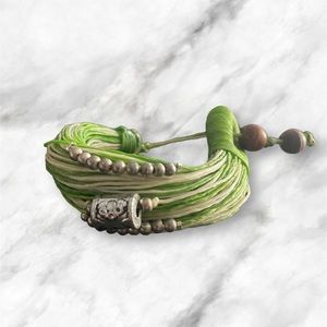 Green Tribal Wax Cord Bracelet